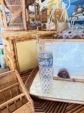 Vintage 1950s Etruscan Frieze by Cera Glass Cocktail Shaker with Stirer